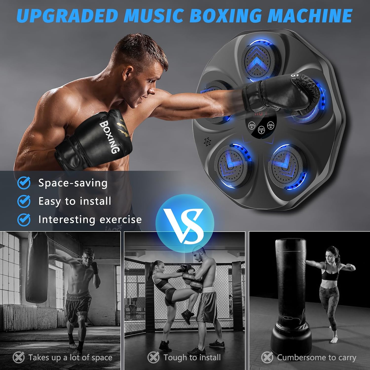 TGLLM Music Boxing Machine with Gloves – Wall-Mounted Interactive Punch Trainer