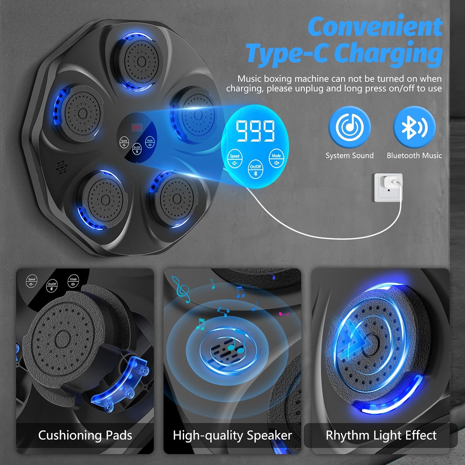 TGLLM Music Boxing Machine with Gloves – Wall-Mounted Interactive Punch Trainer