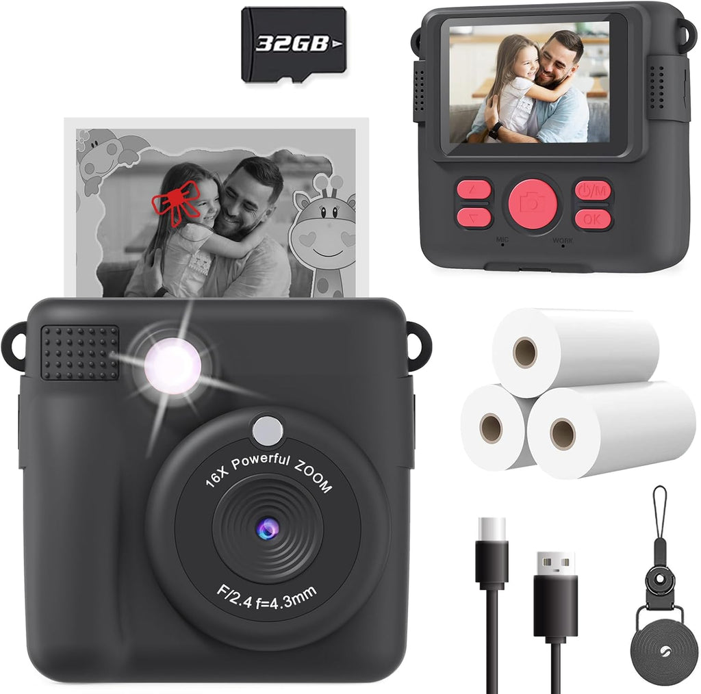 ESOXOFFORE Kids Instant Print Camera – Black