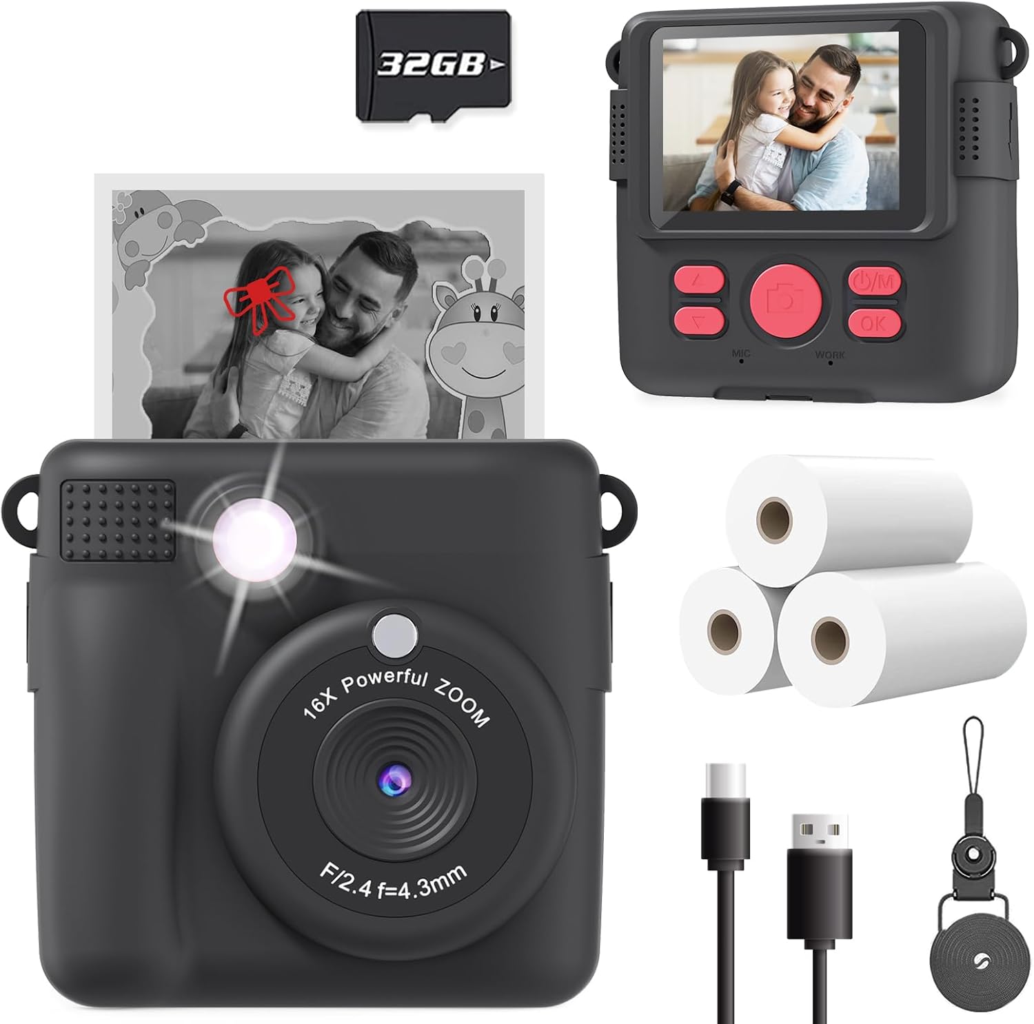 ESOXOFFORE Kids Instant Print Camera – Black