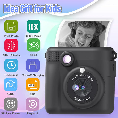 ESOXOFFORE Kids Instant Print Camera – Black