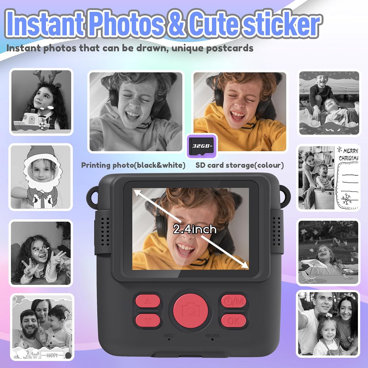 ESOXOFFORE Kids Instant Print Camera – Black