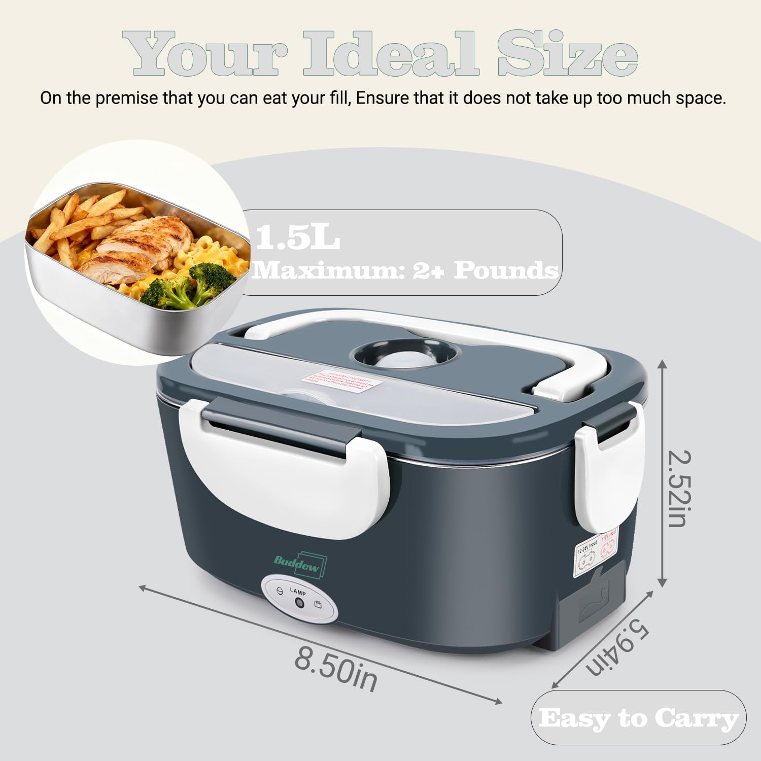 Buddew Electric Heated Lunch Box Food Warmer – White