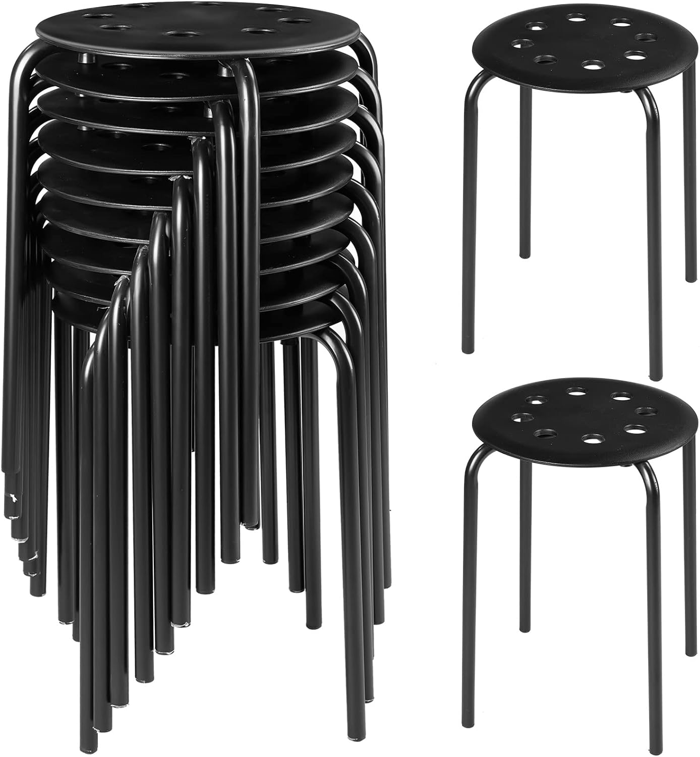 uanse 10-Pack Stackable Plastic Stools with Metal Frame – Black