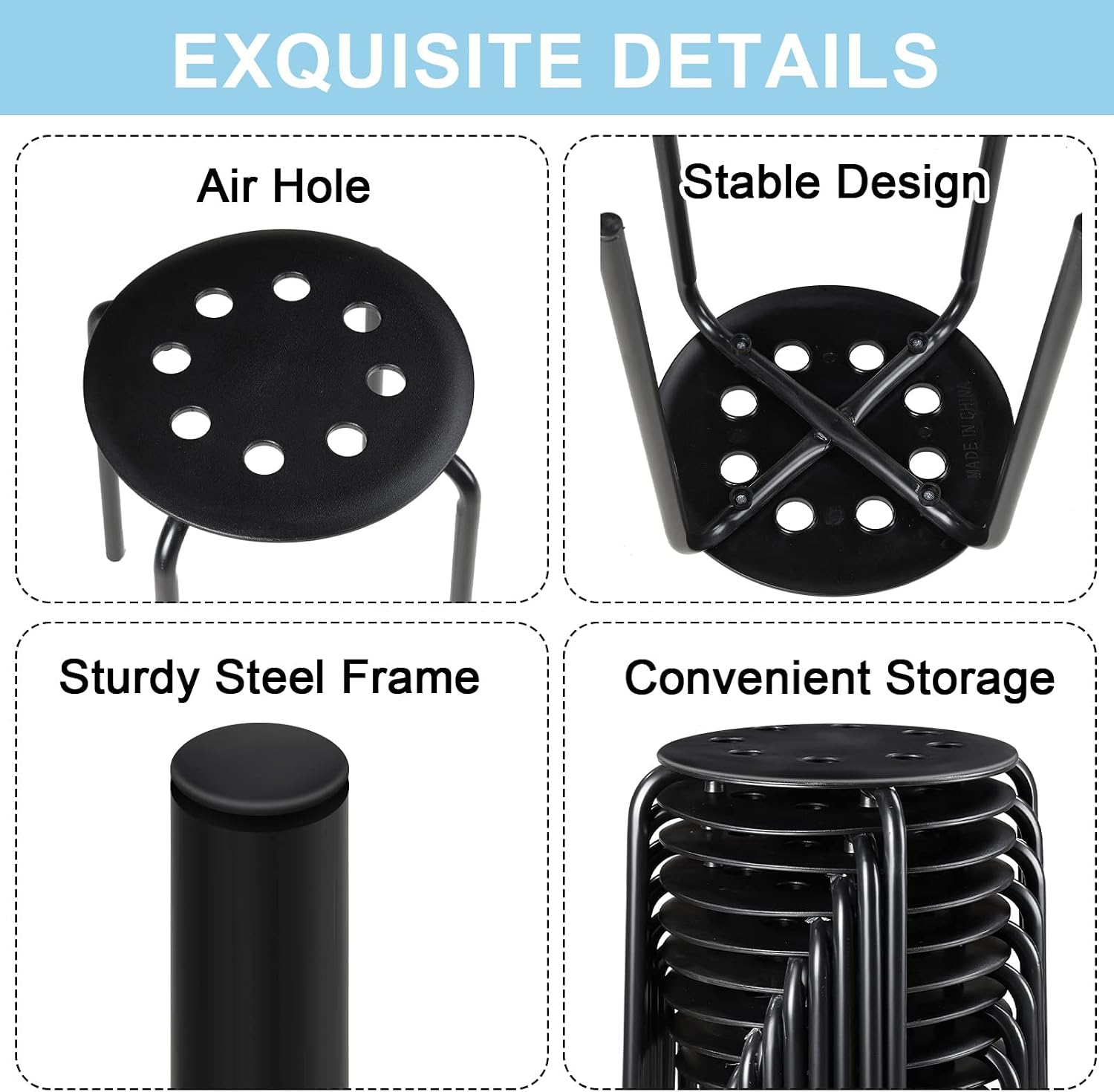 uanse 10-Pack Stackable Plastic Stools with Metal Frame – Black