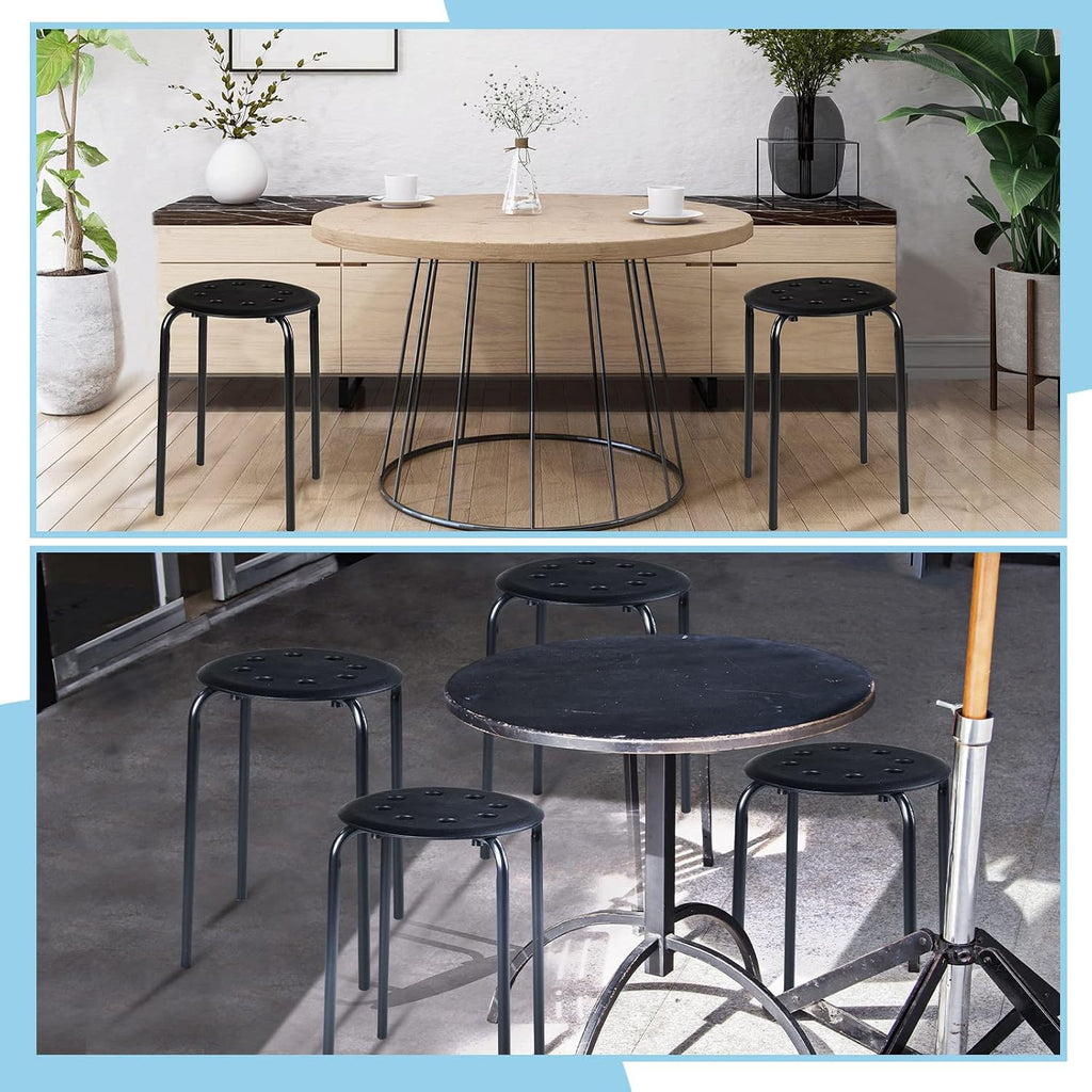 uanse 10-Pack Stackable Plastic Stools with Metal Frame – Black