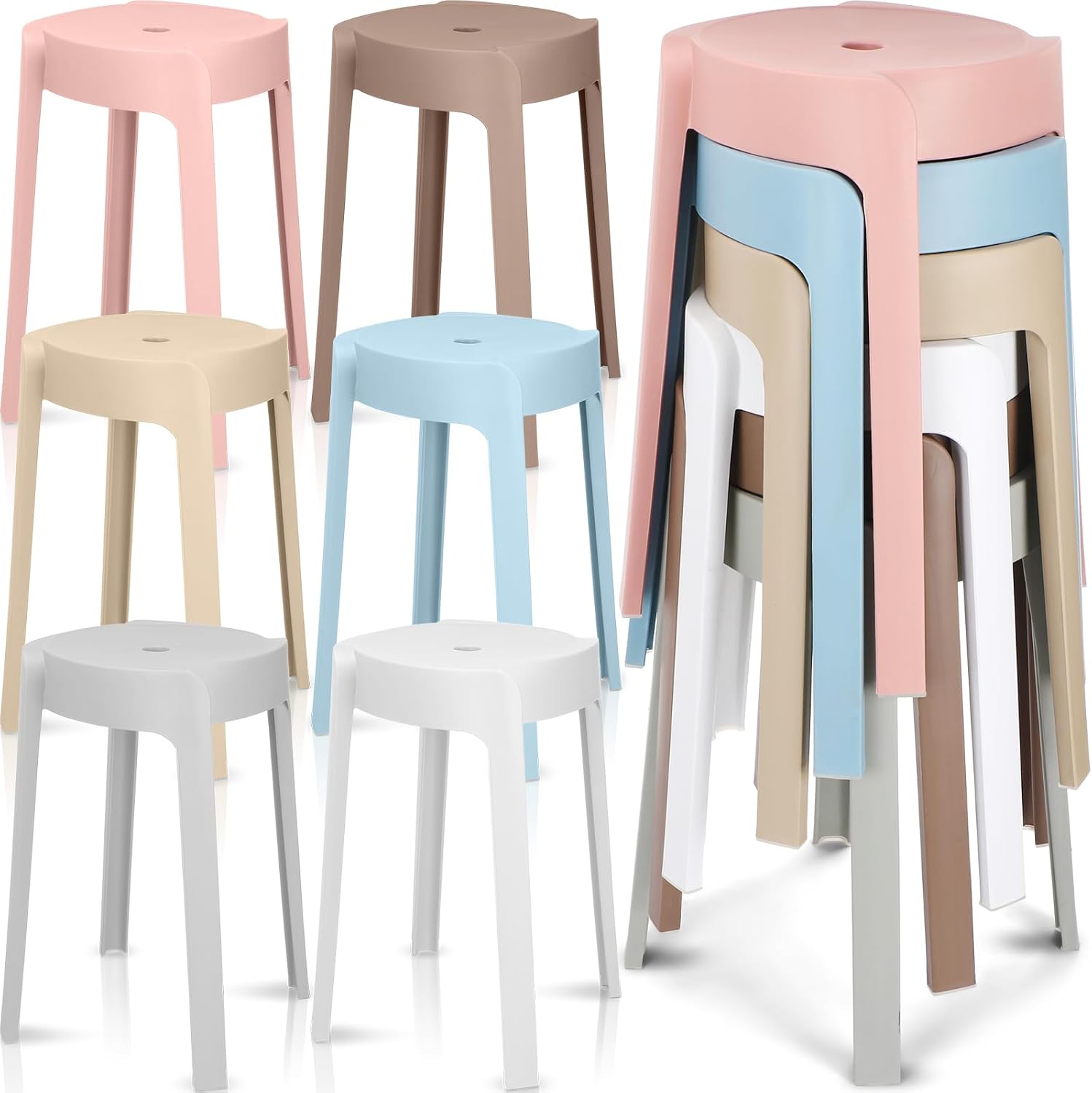Nosiny 6-Pack Stackable Plastic Stools – Morandi Colors